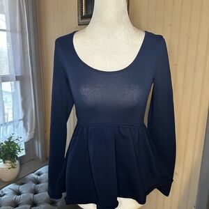 Frankee & Skylarr Babydoll Peplum Top Navy Long Sleeve Scoop Neck XS Y2K Style